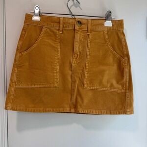 American Eagle Stretch golden yellow‎ corduroy mini skirt with pockets, size 4